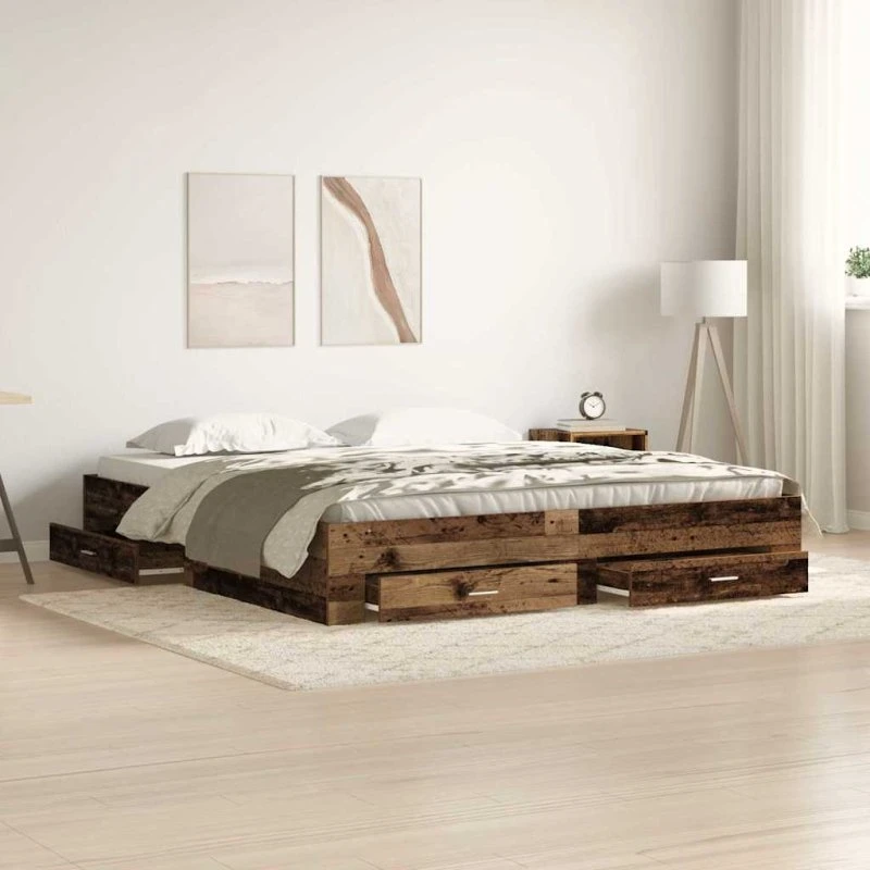 vidaXL Sengestel med Skuffer 180 x 200 cm Gammelt Træ Konstrueret Træ