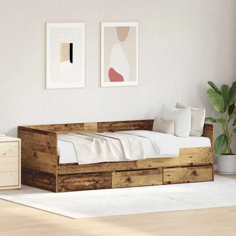 vidaXL Daybed med hovedgærde, gammelt træ, 90 x 200 cm