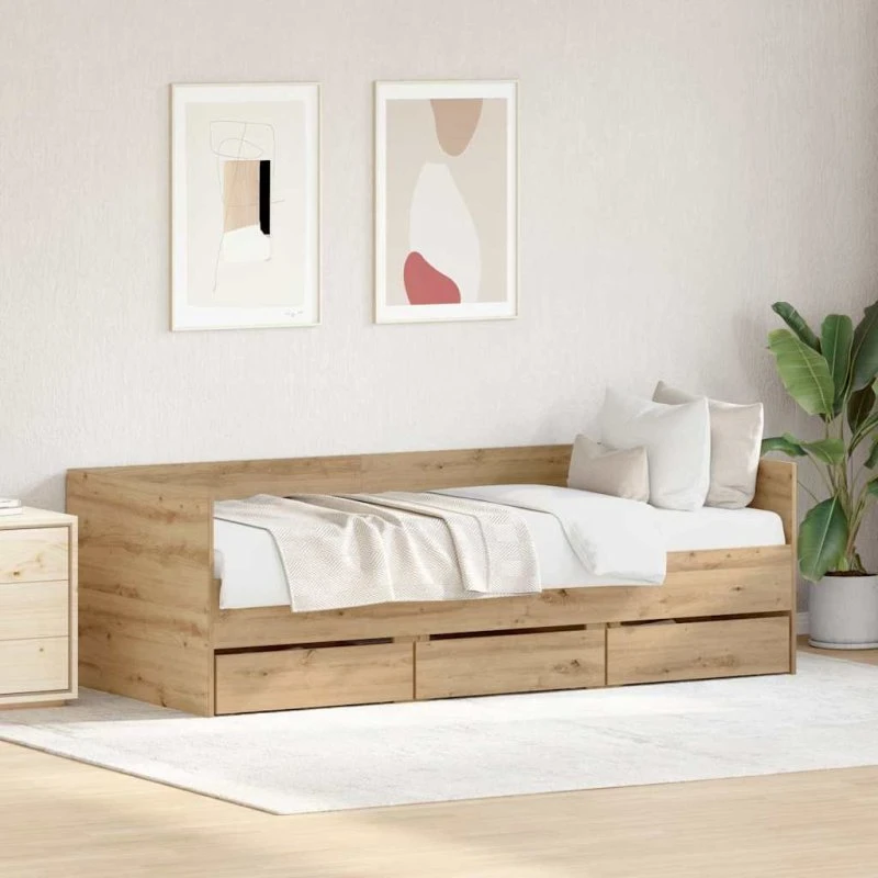 vidaXL Daybed med skuffer Artisan Egetræ 90 x 190 cm
