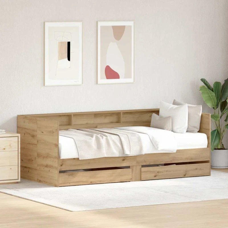 vidaXL Daybed med skuffer 90 x 190 cm Artisan Egetræ