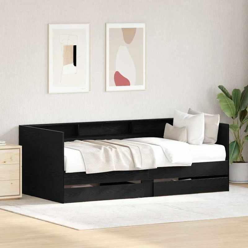 vidaXL Daybed med hovedgærde, Sort eg 90 x 190 cm, Konstrueret træ
