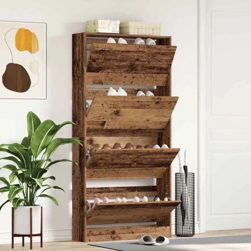 vidaXL Sko skab med dør 80 x 21 x 163,5 cm, gammelt træ, konstrueret træ