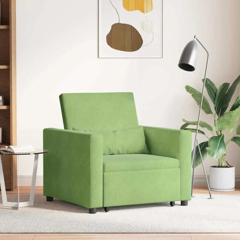 vidaXL Utrækkelig Sovesofa Enkelt Lysegrøn Fløjl med Hjul