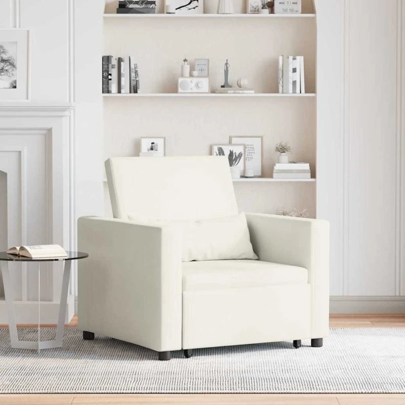 vidaXL Utrækkelig Sovesofa Enkelt Creme Fløjl med Hjul