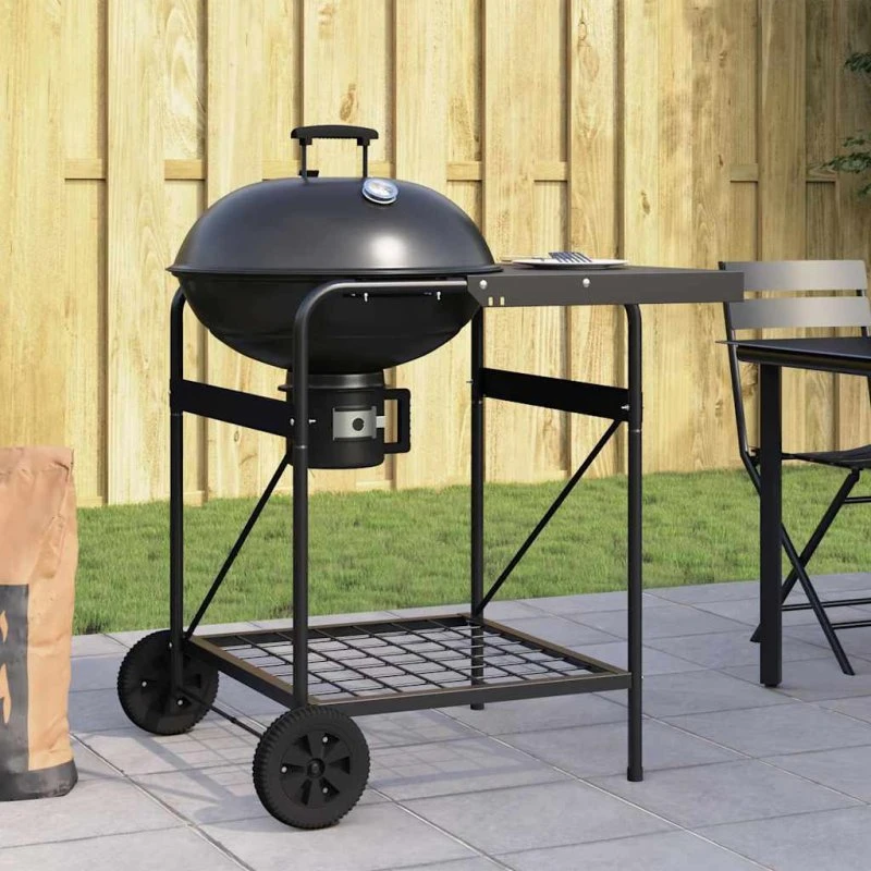 vidaXL Udendørs grill med hjul, sort, 91 x 71 x 107 cm