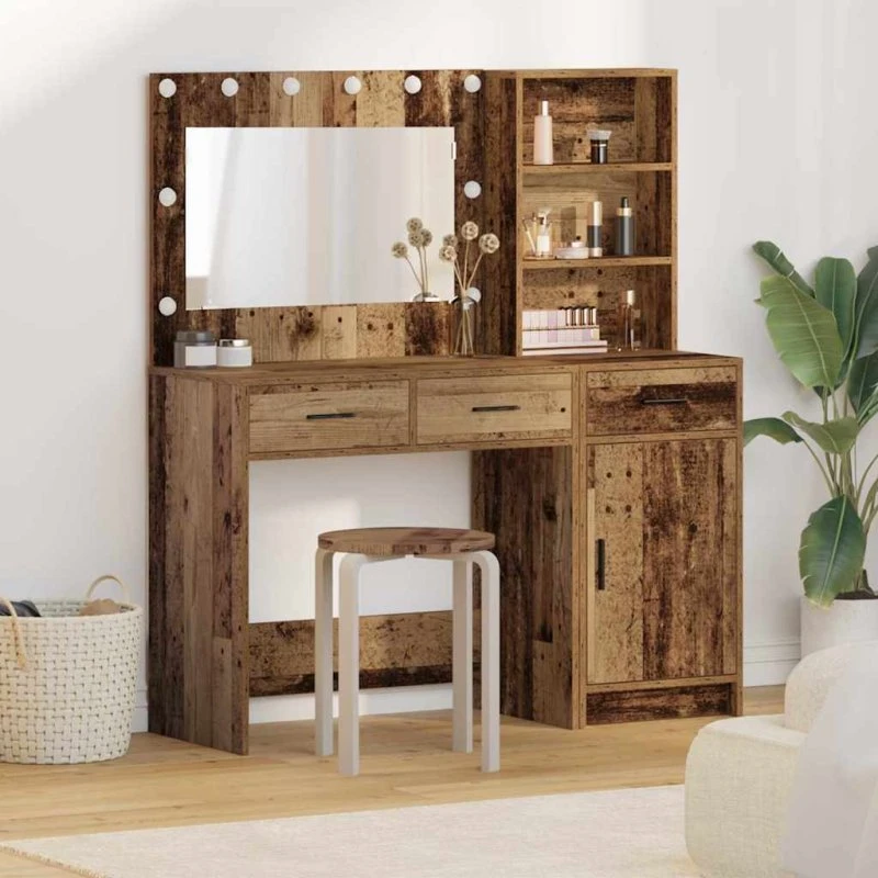 vidaXL Klædeskab med spejllys og skuffe 2 stk Brun 78,5 x 41 x 135 cm Træ