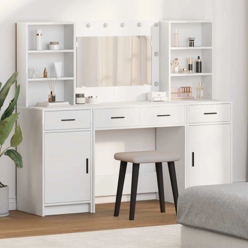 vidaXL Makeupbord Sæt 3 Deler Hvid Konstrueret Træ 78,5 x 41 x 135 cm