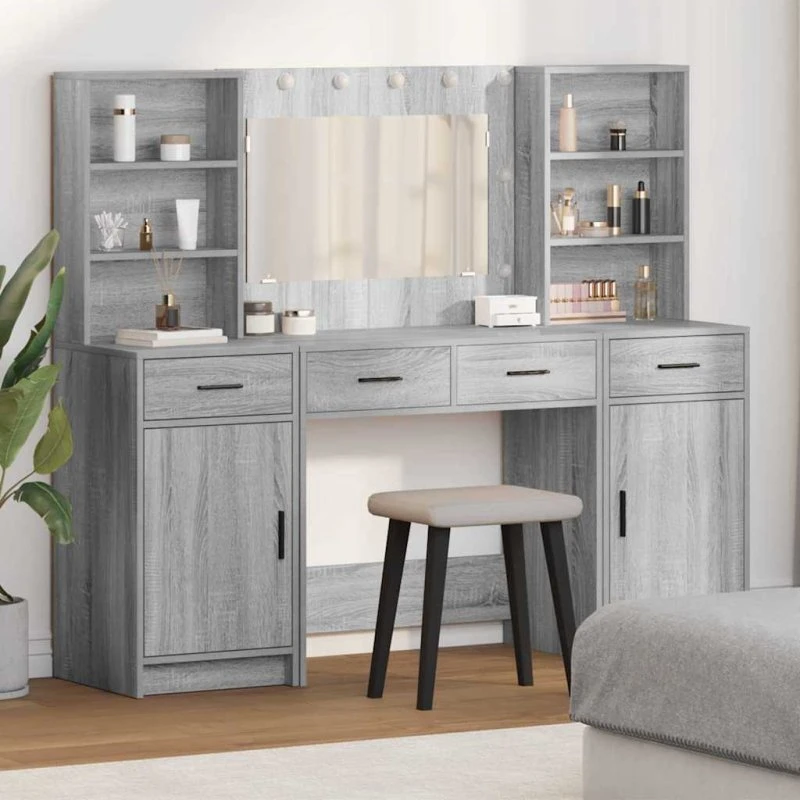 vidaXL Makeupbord Sæt 3-del, Grå Sonoma, 78,5 x 41 x 135 cm