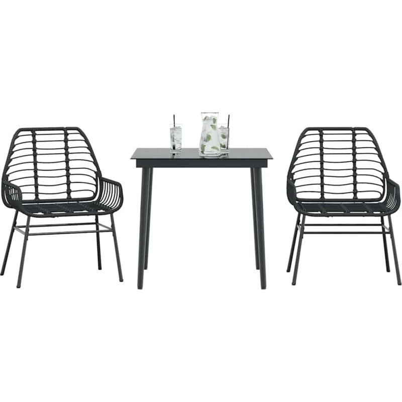 vidaXL 3-delers polyrattan spisebordssæt med glas, sort