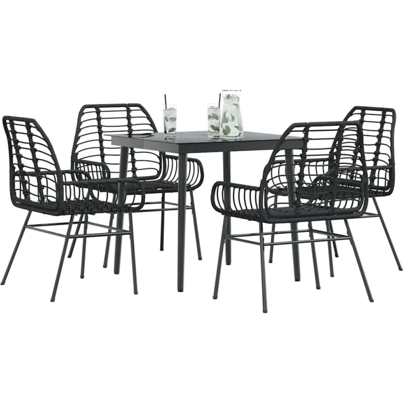 vidaXL 5-delers polyrattan spisebordssæt med glas, sort