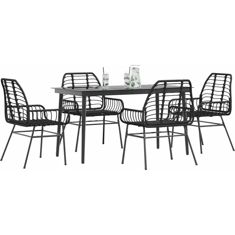 vidaXL 5-delers polyrattan spisebordssæt med glas, sort