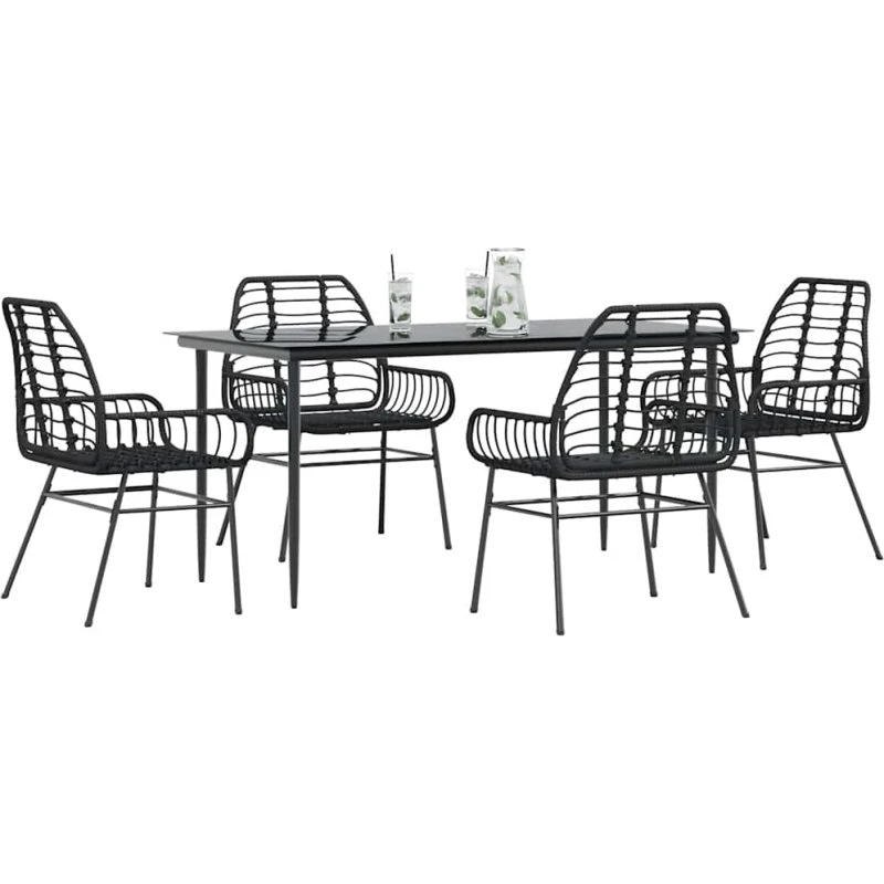 vidaXL 5-delers polyrattan spisebordssæt med glas, sort