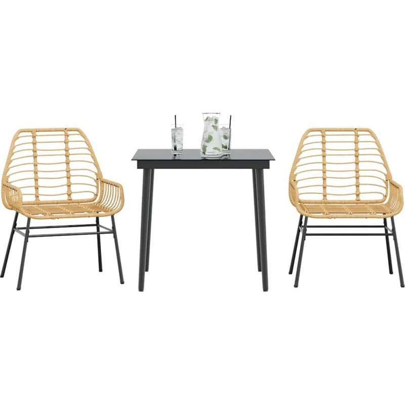 vidaXL 3-delers polyrattan spisebordssæt brun med glas