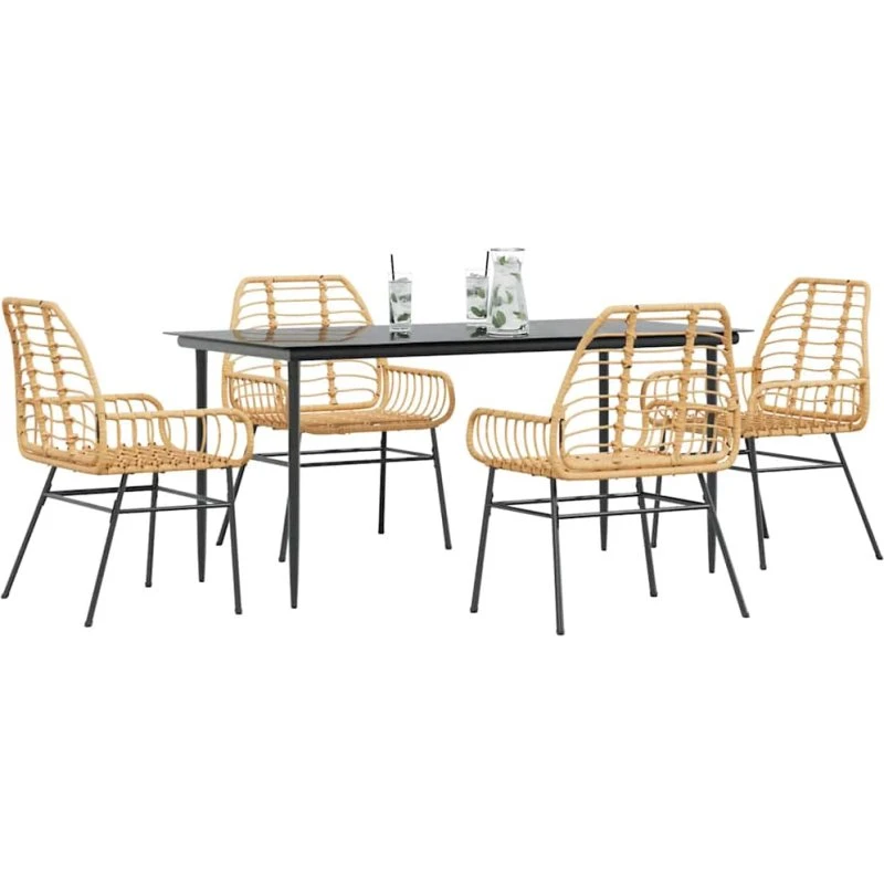 vidaXL 5-delers polyrattan spisebordssæt brun med glas