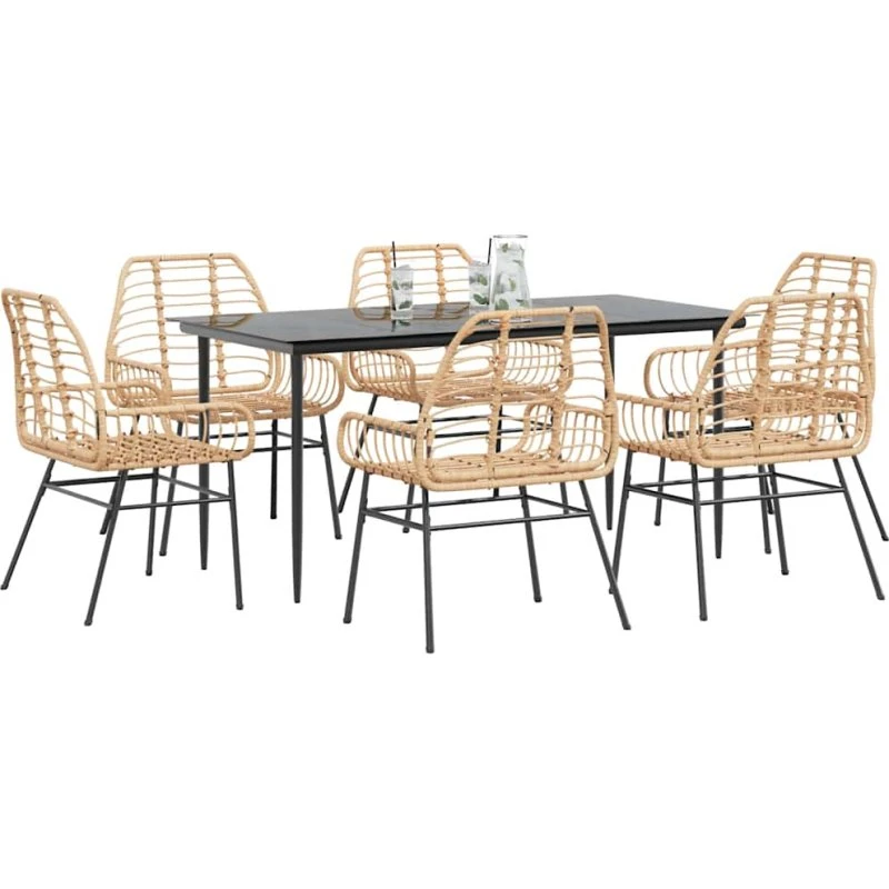 vidaXL 7 dele polyrattan spisebordssæt brun med glas