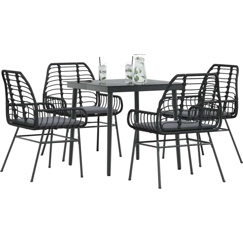 vidaXL 5-delers spisebordssæt polyrattan glas sort