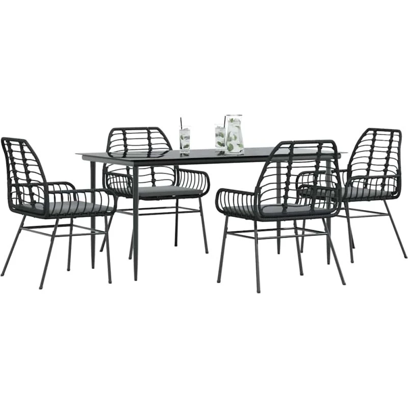 vidaXL 5-delers spisebordssæt polyrattan glas sort
