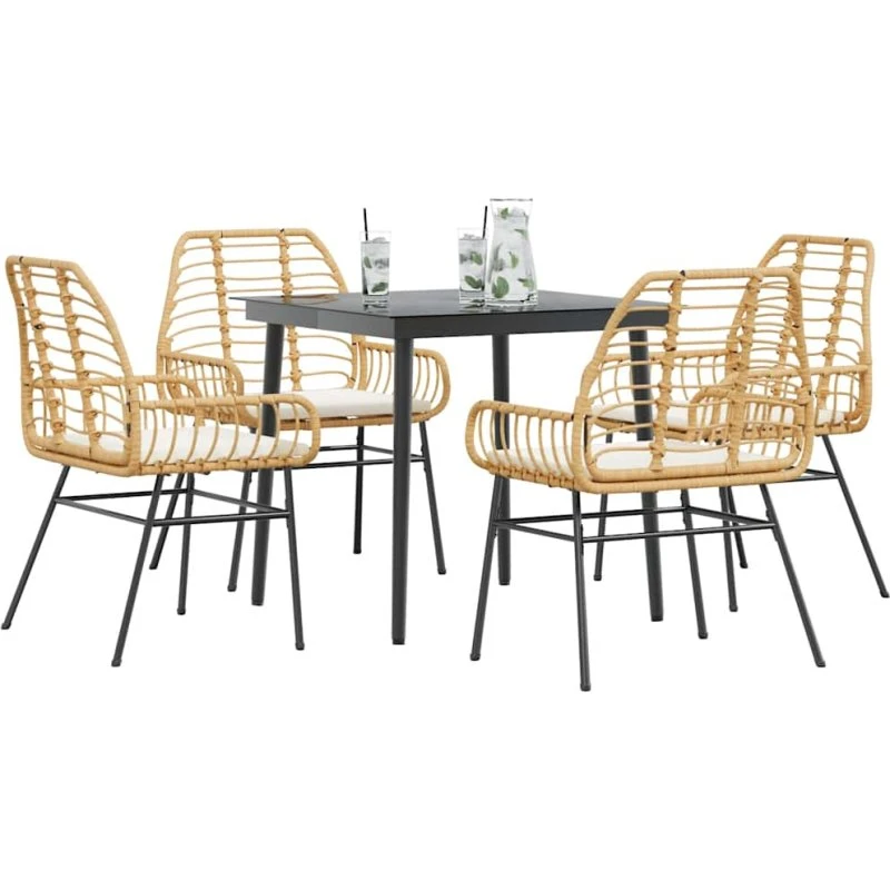 vidaXL 5-delers spisebordssæt polyrattan glas brun