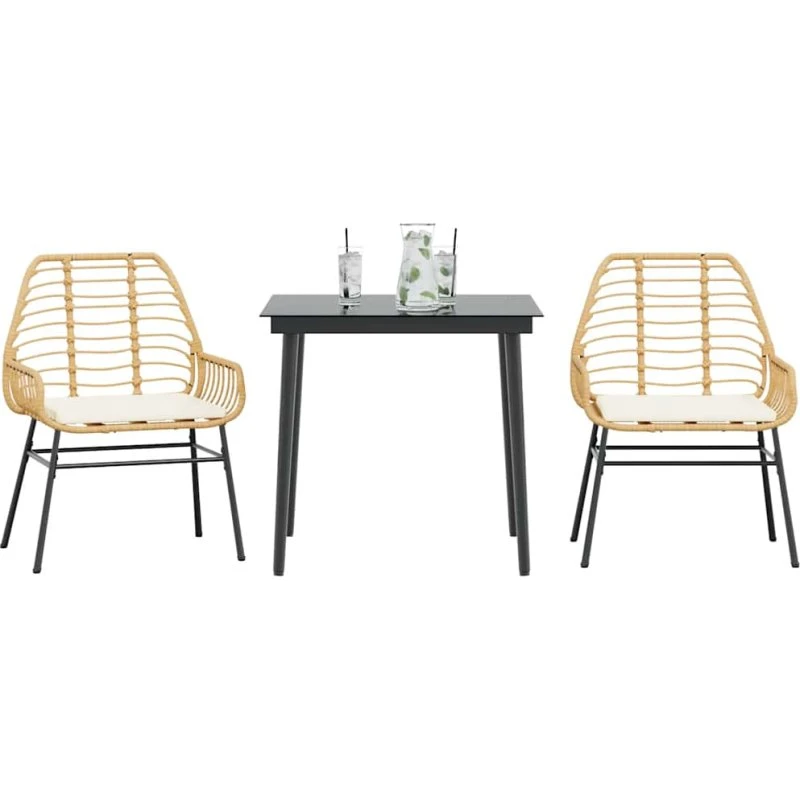 vidaXL 3-delers spisebordssæt polyrattan brun med glas