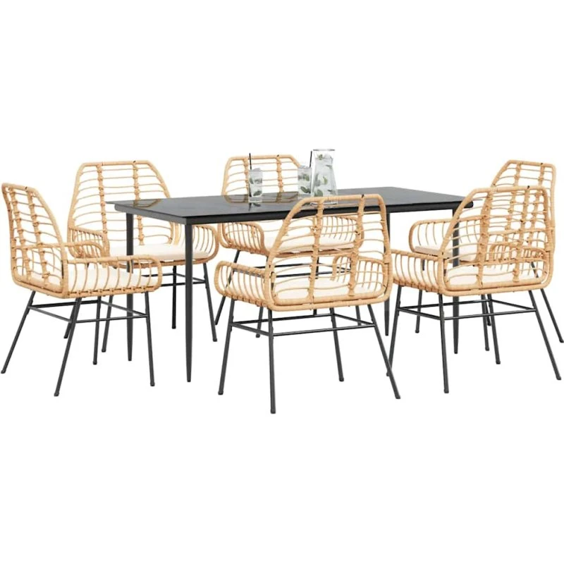 vidaXL 7 dele spisebordssæt polyrattan glas brun