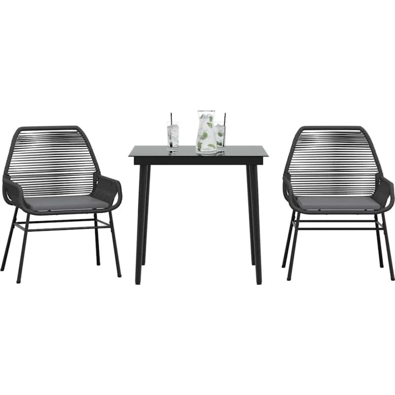 vidaXL 3-delers spisebordssæt polyrattan glas sort