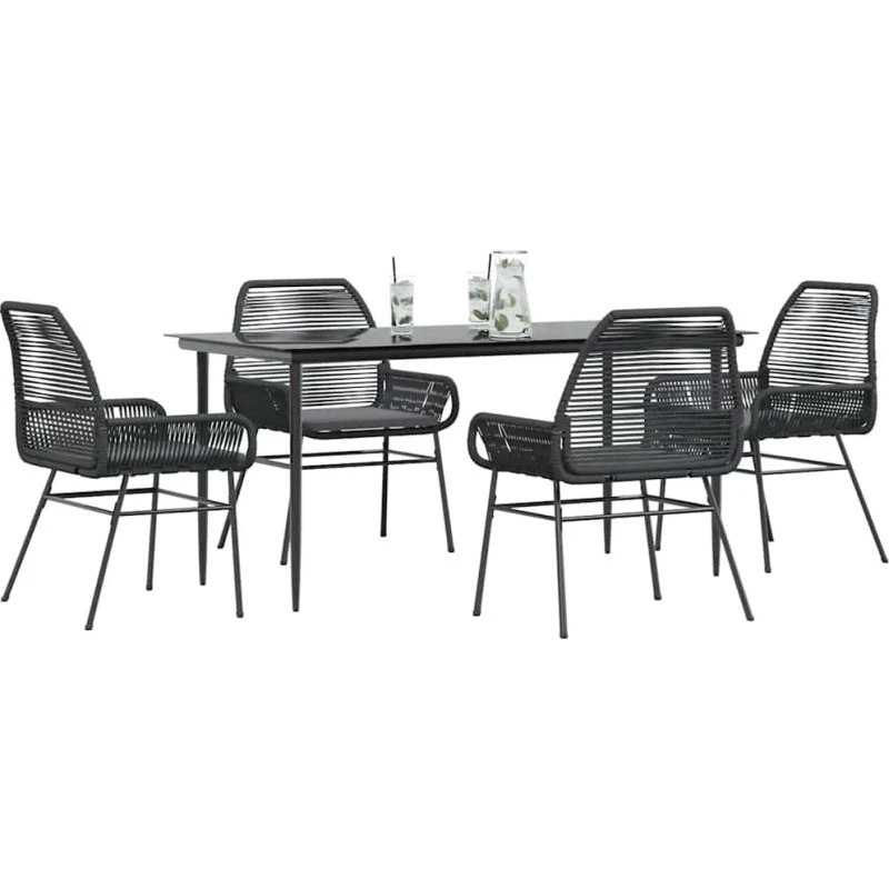 vidaXL 5-delers spisebordssæt polyrattan glas sort
