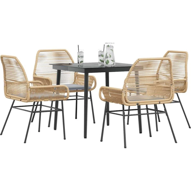 vidaXL 5-delers spisebordssæt polyrattan glas brun
