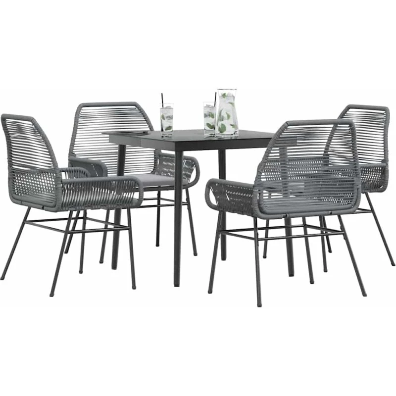 vidaXL 5-delers polyrattan spisebordssæt med glas, grå