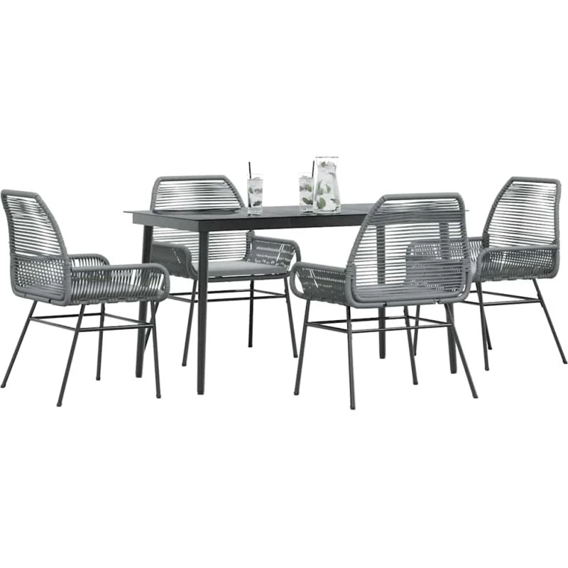 vidaXL 5-delers polyrattan spisebordssæt med glas, grå