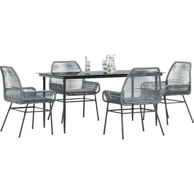 vidaXL 5-delers polyrattan spisebordssæt med glas, grå