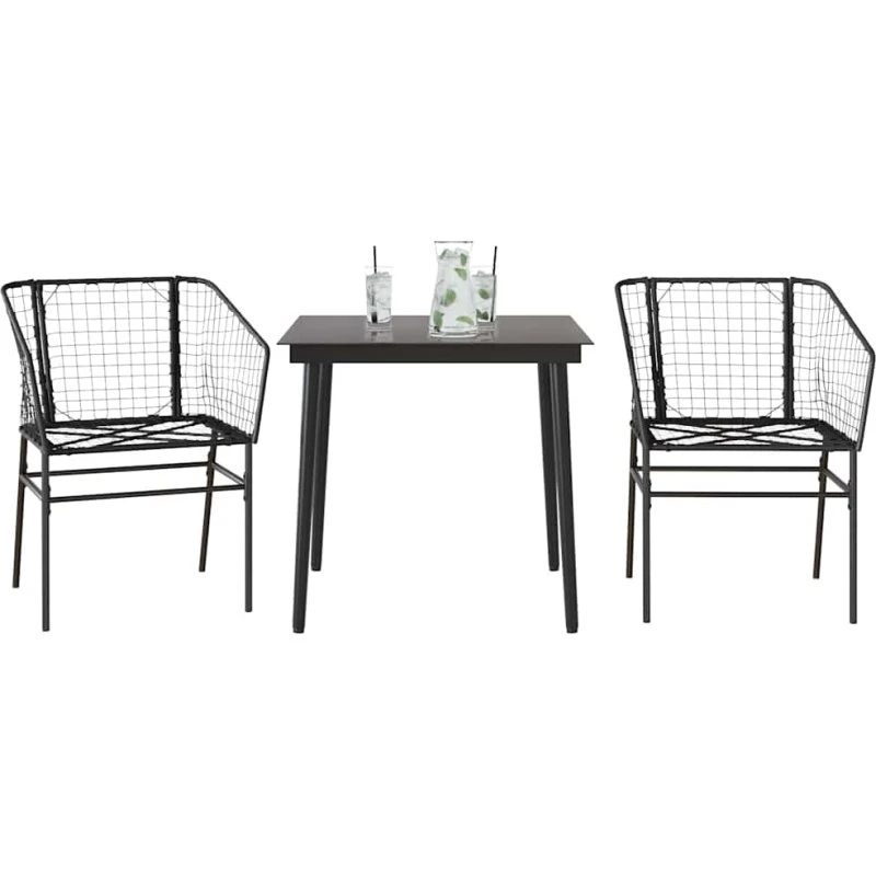 vidaXL 3-delers polyrattan spisebordssæt med glas, sort