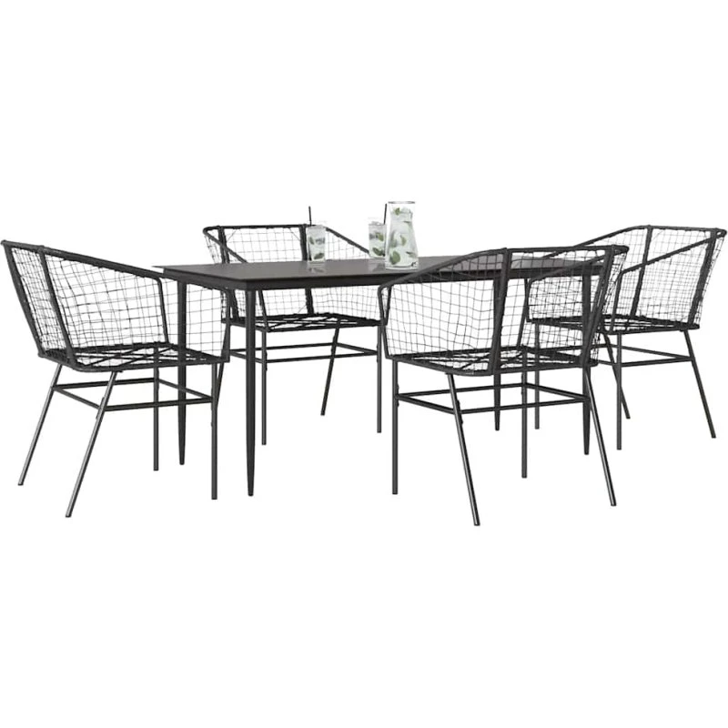 vidaXL 5-delers polyrattan spisebordssæt med glas, sort