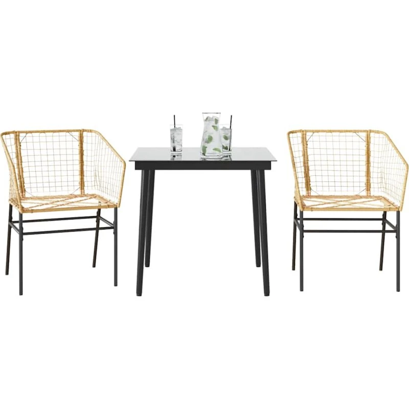 vidaXL 3-delers polyrattan spisebordssæt brun med glas