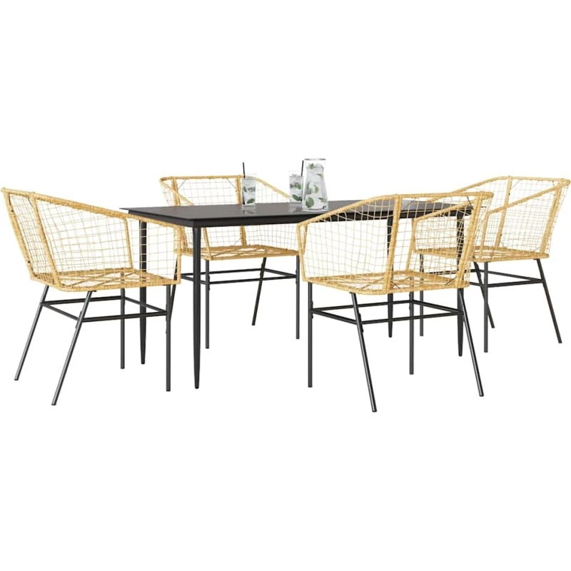 vidaXL 5-delers polyrattan spisebordssæt brun med glas