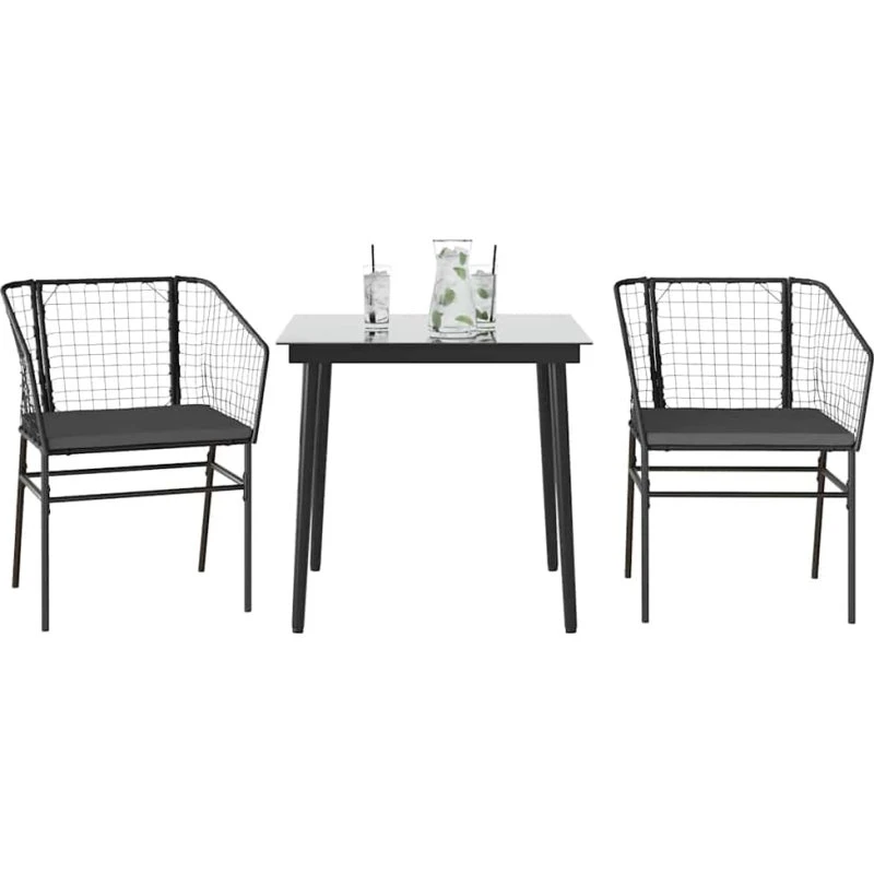 vidaXL 3 dele spisebordssæt polyrattan glas sort