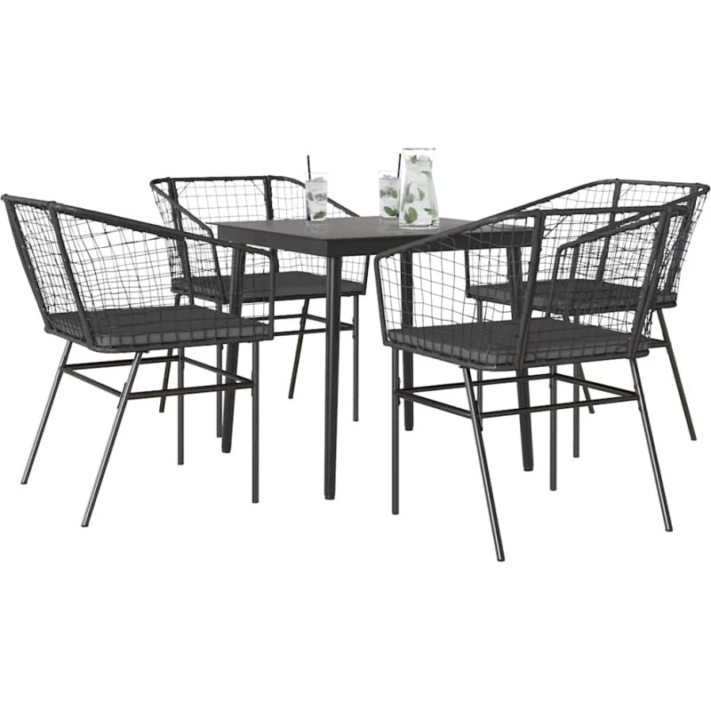 vidaXL 5-delers spisebordssæt polyrattan glas sort