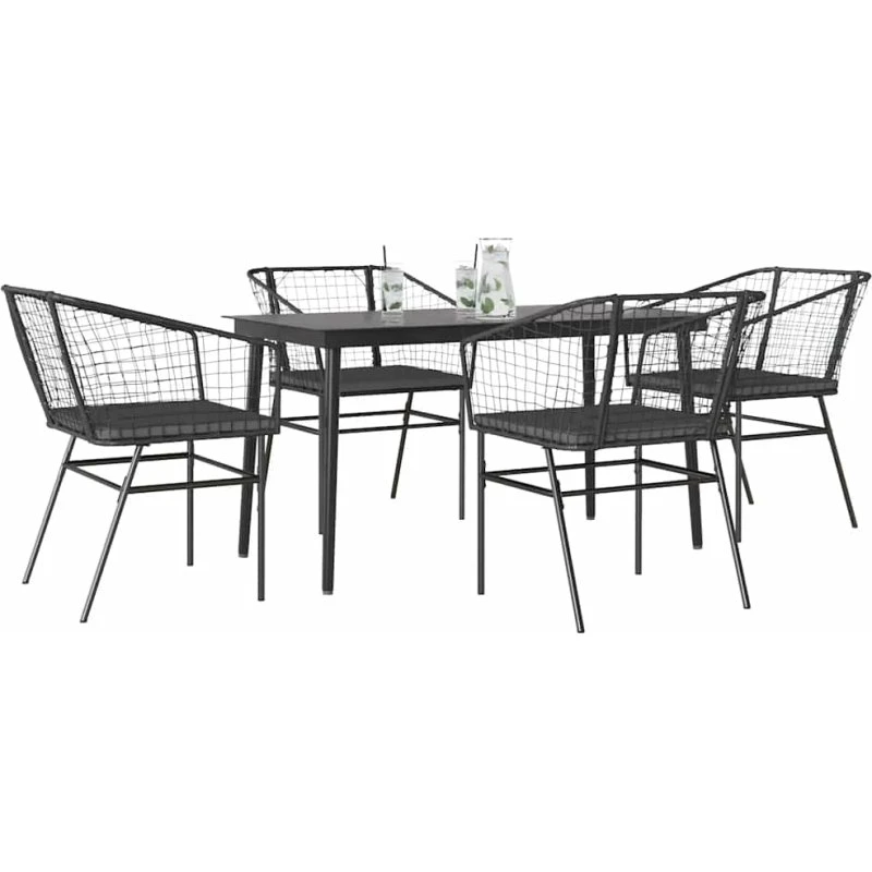 vidaXL 5-delers spisebordssæt polyrattan glas sort