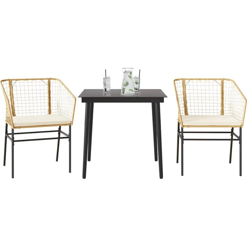 vidaXL 3-delers spisebordssæt polyrattan brun med glas