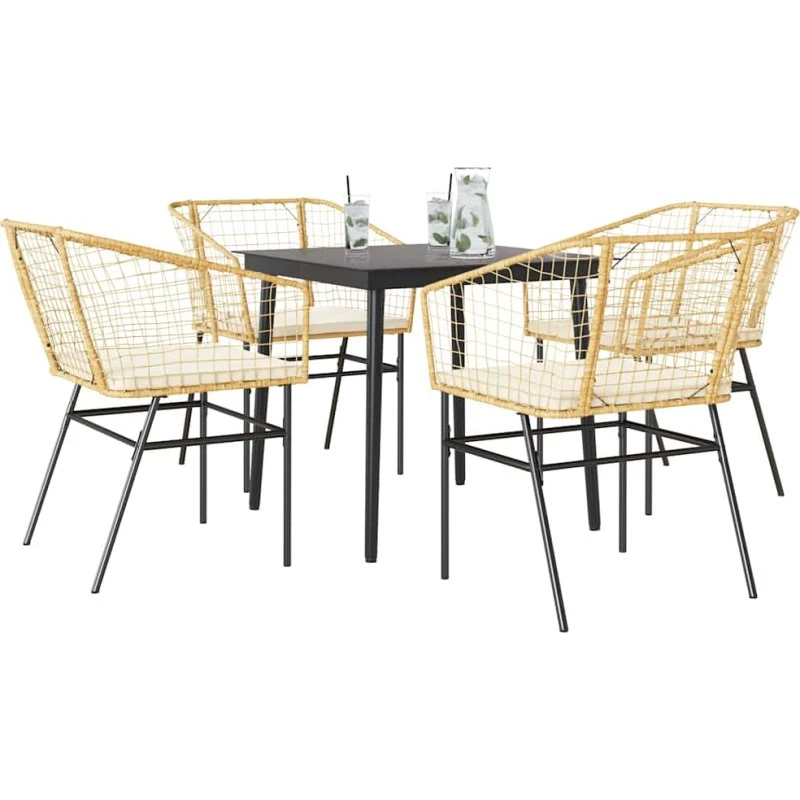 vidaXL 5-delers spisebordssæt polyrattan glas brun