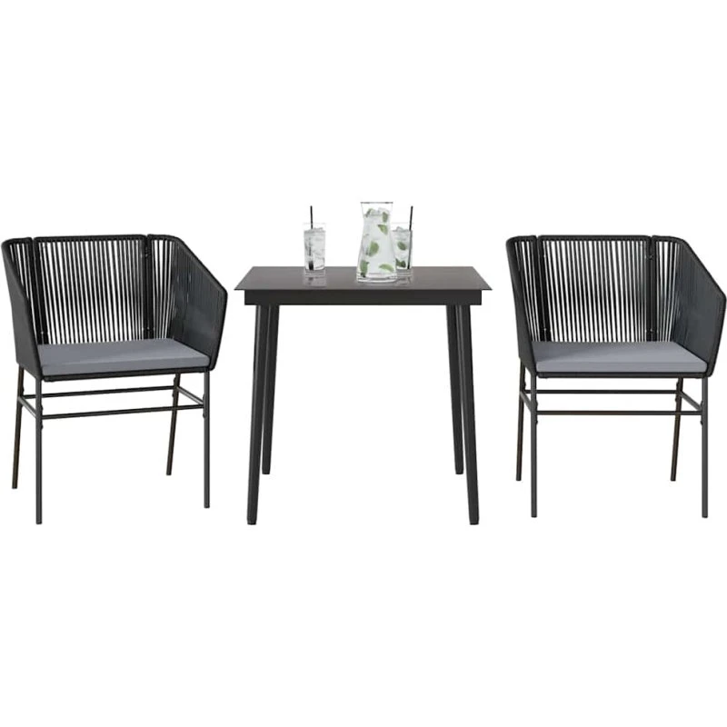vidaXL 3-delers spisebordssæt polyrattan glas sort