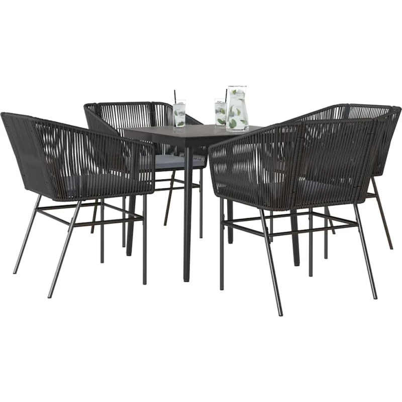 vidaXL 5-delers spisebordssæt polyrattan glas sort