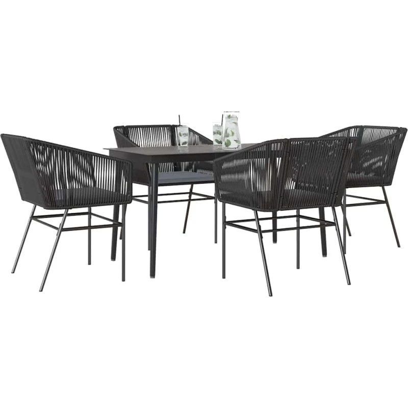 vidaXL 5-delers spisebordssæt polyrattan glas sort