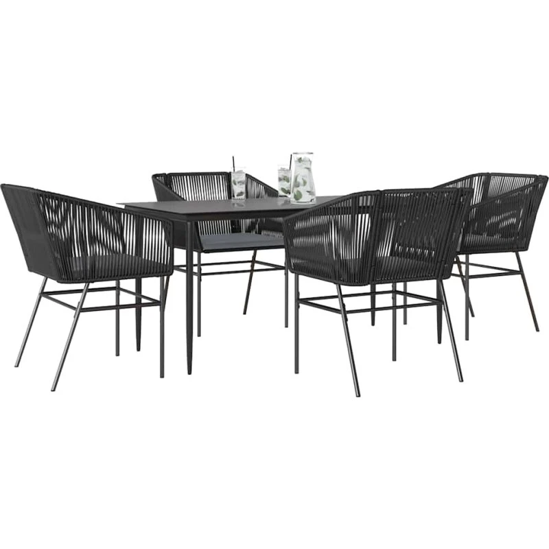 vidaXL 5 dele spisebordssæt polyrattan glas sort