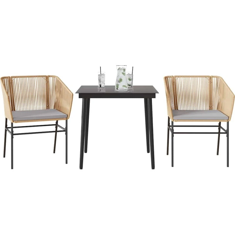 vidaXL 3-delers spisebordssæt polyrattan brun med glas