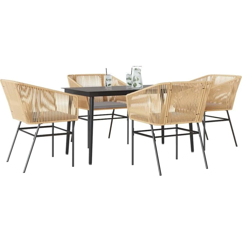 vidaXL 5-delers spisebordssæt polyrattan glas brun