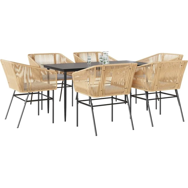 vidaXL 7-delers spisebordssæt polyrattan glas brun