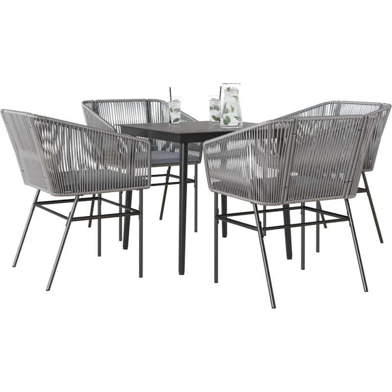 vidaXL 5-delers polyrattan spisebordssæt med glas, grå