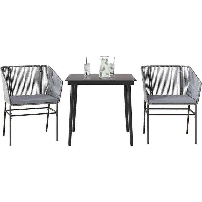 vidaXL 3-del Spisebordssæt Polyrattan Glas Grå