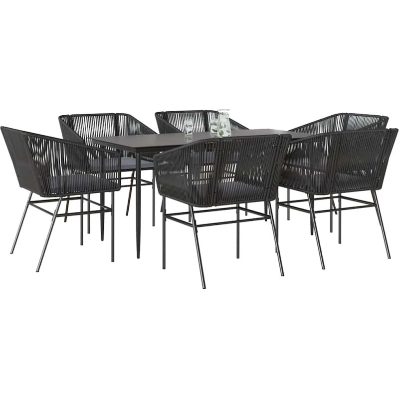 Haven M. 7-dele Spisebordssæt i Polyrattan med Glas, Grå, 200 x 100 x 74 cm