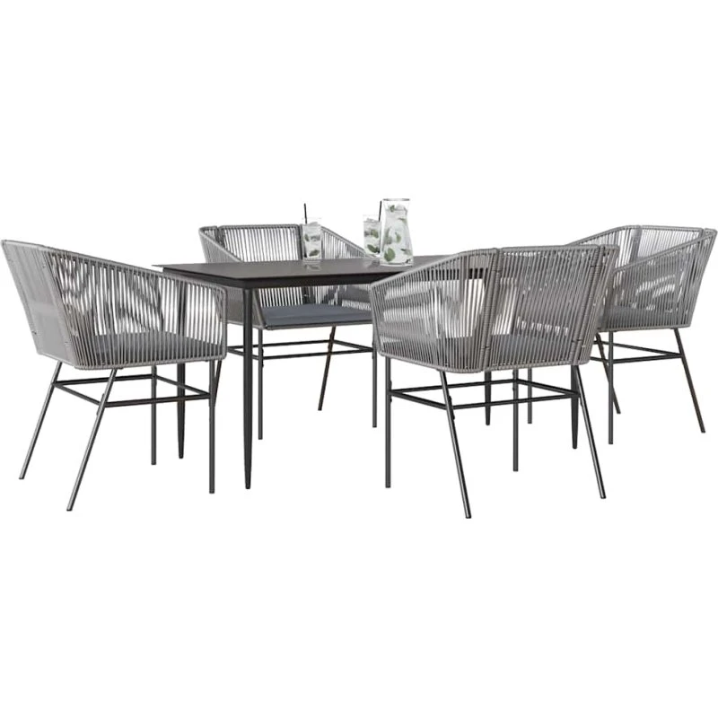 vidaXL 5-delers polyrattan spisebordssæt med glas, grå